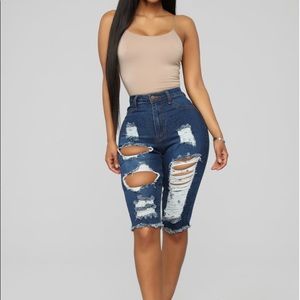 Dark wash Distressed Denim shorts